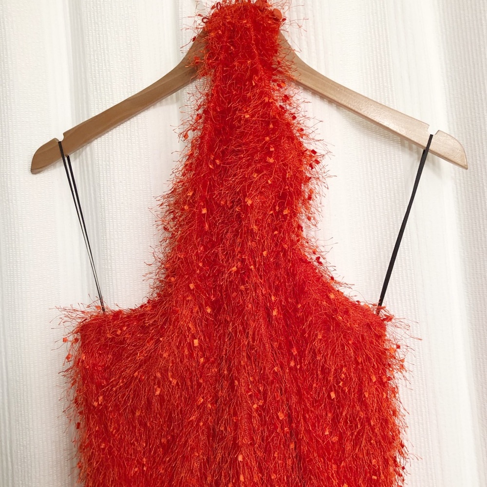 ✖️SOLD✖️ Zara orange fringe halter mini dress - Picture 6 of 8